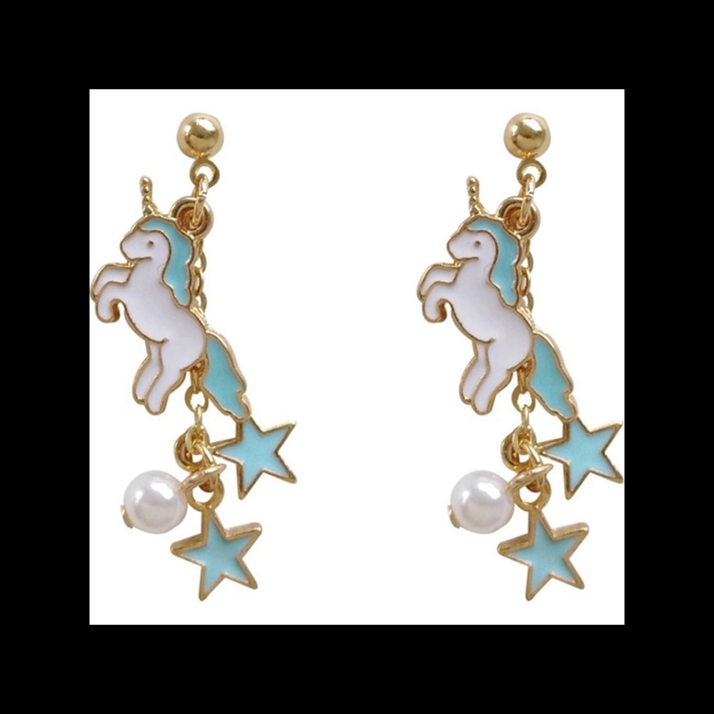 ANY PAIR UNDER $25 R 4 FOR $20 Magical unicorn earrings with stars faux pearls.